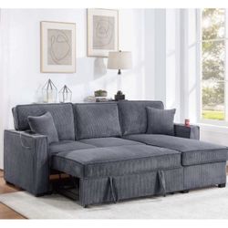 $380 . 2-P Convertible Sectional  Sleeper Sofa W/ Cupholder Sofa Storage & USB Ports  89”x 59”X36”H