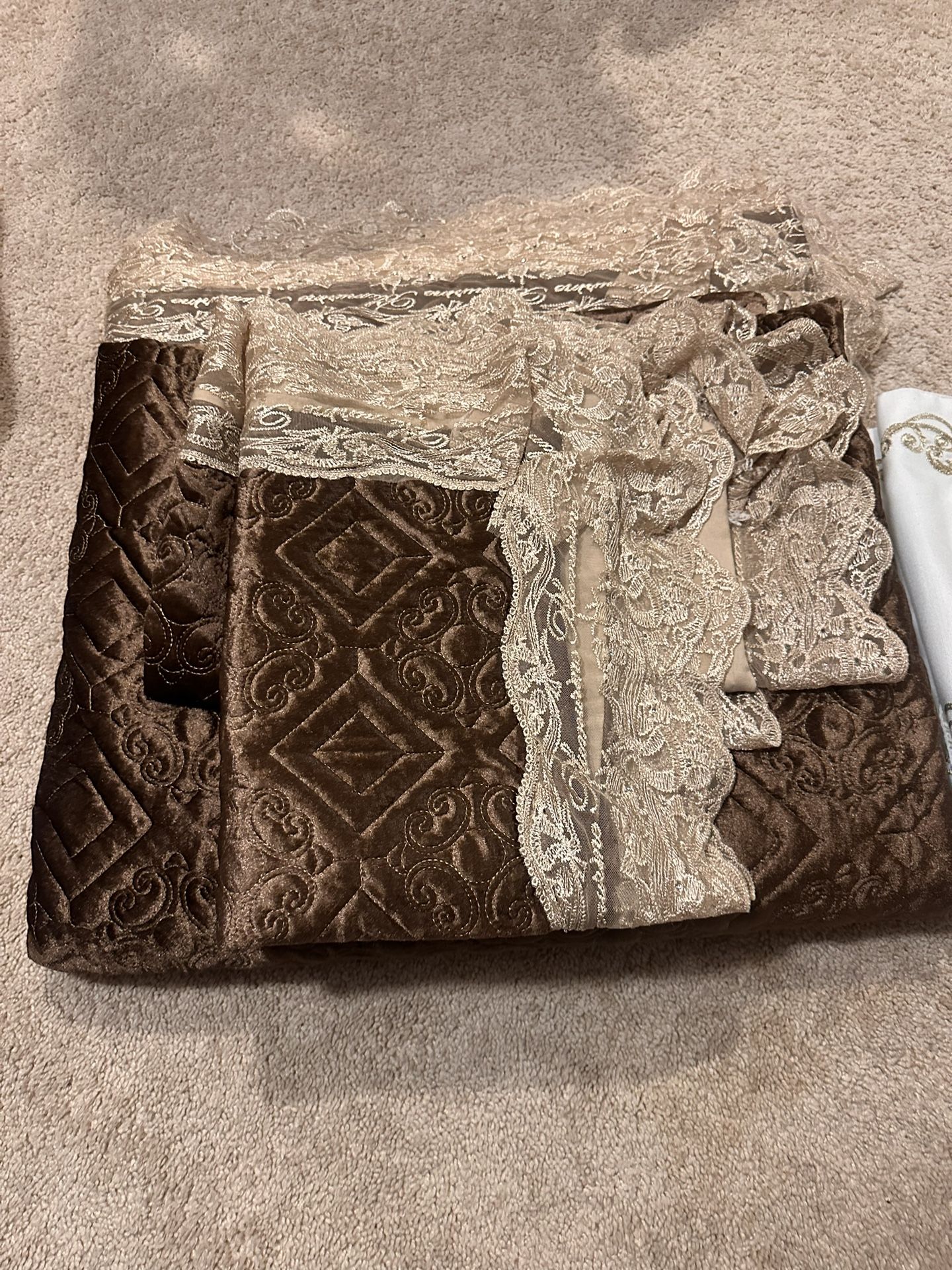 Brown Color Silk Queen Size Bed Spread With Two Shams
