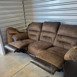 Ashley Furniture - Brown Suede and Leather Mechanical Recliner