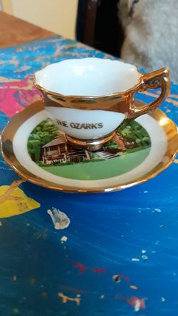 Gold rimmed tea cup and saucer