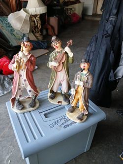 Set of 3 Ceramic Clown Figurines with Instrument