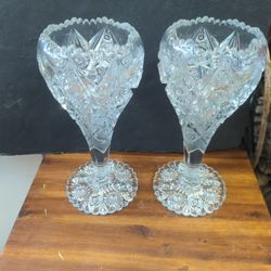 Antique Large Crystal Thunderbolt Pair Of Vases Vase 