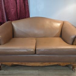 Vintage Brown Faux Leather Love Seat Sofa