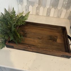 Rustic Wooden Serving Tray with Handles – Barely Used