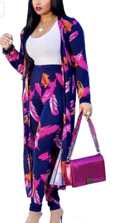 Trendy leaf cardigan pants set