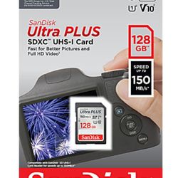 SanDisk - Ultra PLUS 128GB SDXC UHS-I Card Memory, Speed Up To 150MB/s V10 - New