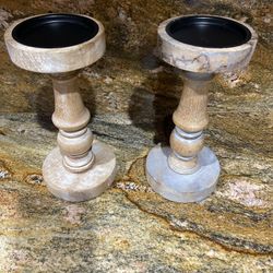 Pair Of Wood Candle Holders