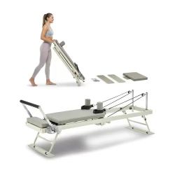 86#Foldable Pilates Reformer, Pilates Workout Machine for Home Gym Studio Use, Pilates Bed with Dual Resistance- Spring & Cord, Reformer Set for Advan