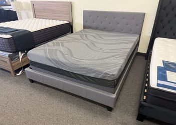 Queen Size Bed Frame With Gel Memory Foam Mattress