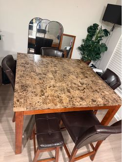 Stone table for family of five seats