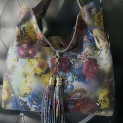 Very Rare Tiffany & Fred Ru La La Floral Snake Print Leather Bucket  Bag 13” .