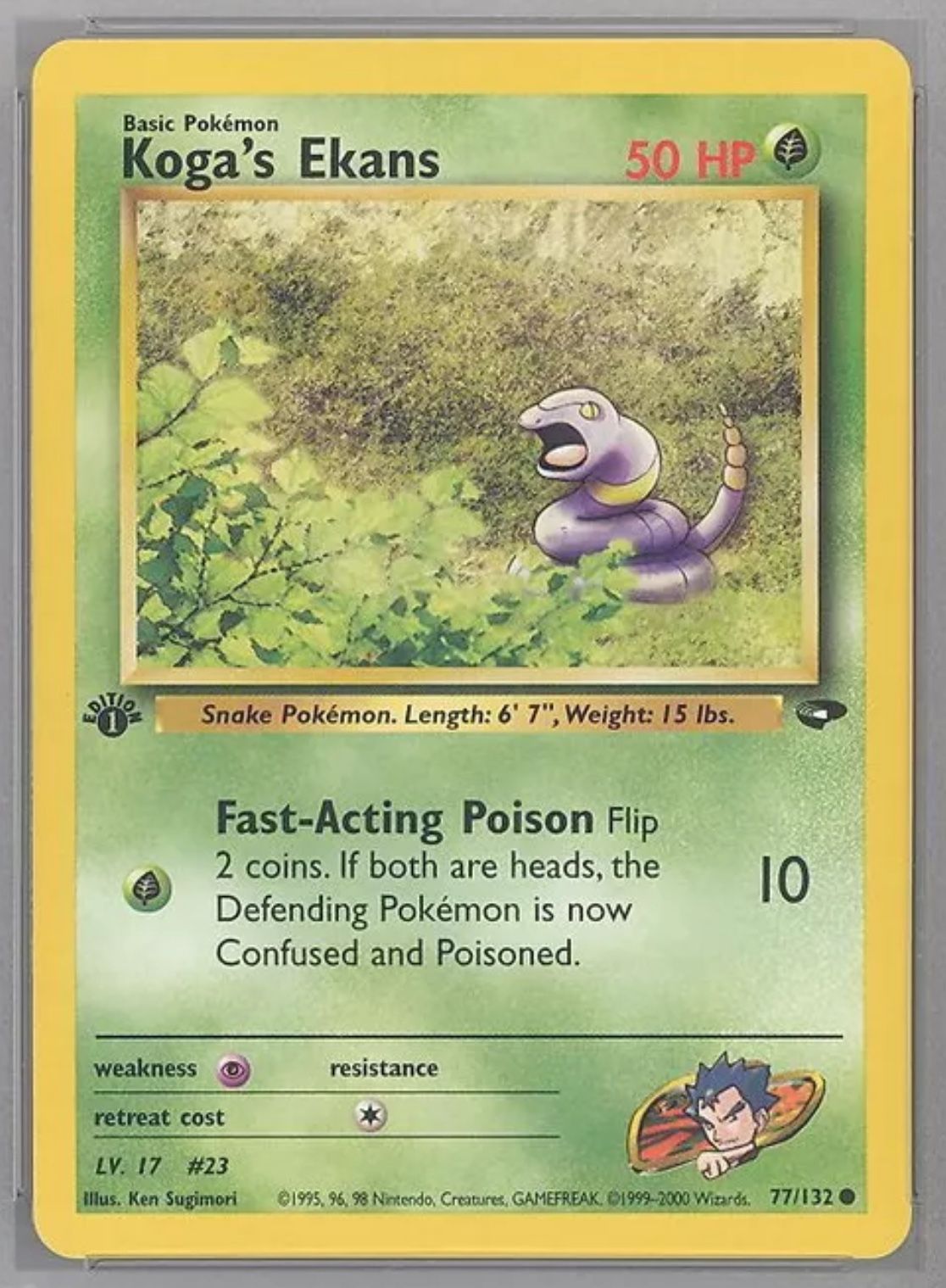 PSA 10 - Pokemon Card - Gym Challenge 77/132 - KOGA'S EKANS *1st Ed* - GEM MINT