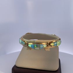 Lady's Yellow 14K P-6-E Bracelet Length 7 With Various Shapes Opals