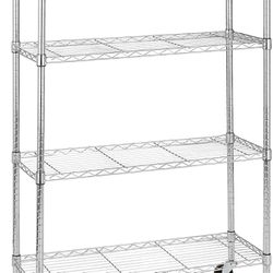 4-Shelf Adjustable, Heavy Duty Storage Shelving Unit on 3'' Wheel Casters, Metal Organizer