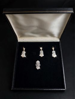 Vintage Soviet 585 14K Gold Diamond Earrings Pendant Ring Set Art Deco