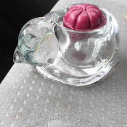 Kitty Sleeping Votive Glass Candle Holder 
