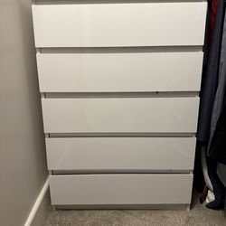 White tall dresser, five drawers.. IKEA/Wayfair