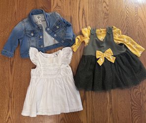 Girls 6mts Oshkosh Denim Jacket and Dress, Dress with Long Sleeve shirt 