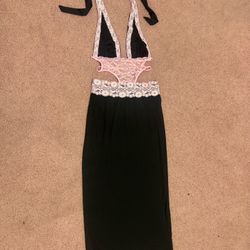 New med large blackL halter dress Lolita goth gothic stretchy cut out