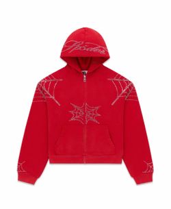 Sp5der Rhinestone Web Zip Hoodie 'Red' (size: small) new