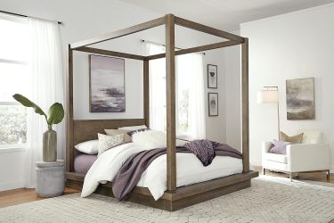 Modus Furniture Solid Wood Canopy Bed, Queen, Melbourne - Dark Pine Canopy