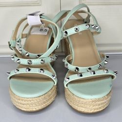Soda Studded Open Toe Platform Slingback Wedge Sandals 