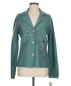 Teal Embellished Button-Up Cardigan Sweater Sz M