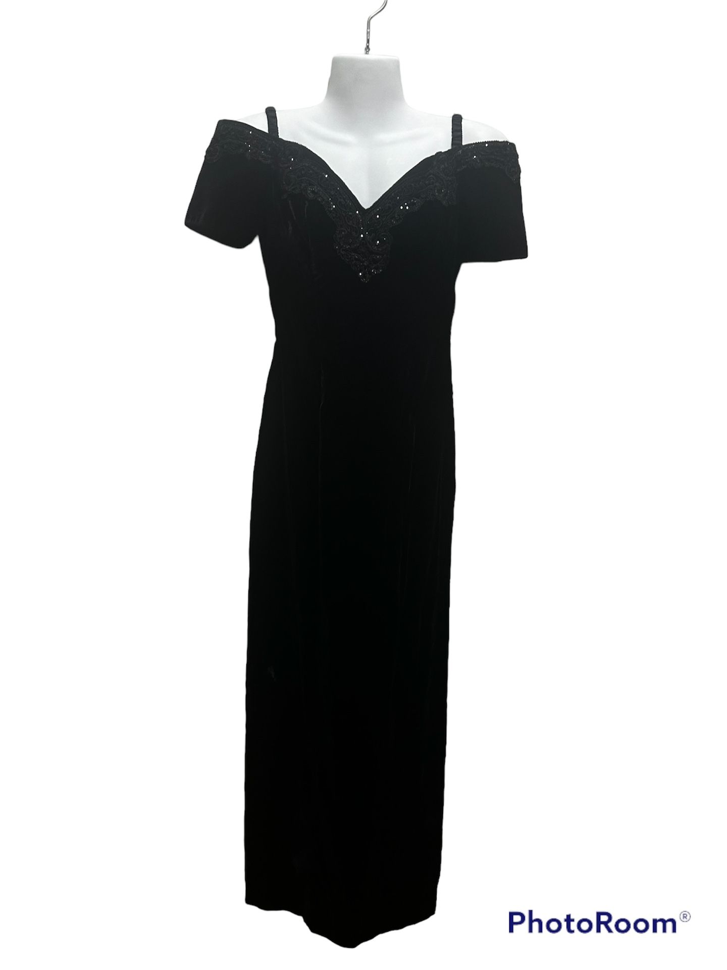 Rampage 80's Black Maxi Cocktail Party Dress S Applique Adornment Short Sleeve