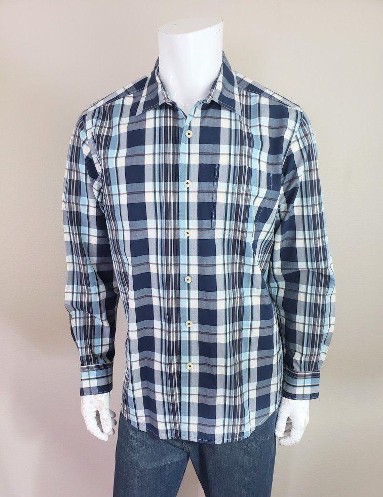 TOMMY BAHAMA JEANS MEN'S NEW BLUE PLAID COTTON LONG SLEEVE CASUAL SHIRT SIZE LARGE
