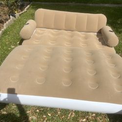 Inflatable Sofa Bed w/ Backrest & Cup Holders Folds Out to Full Air Mattress – Like New 