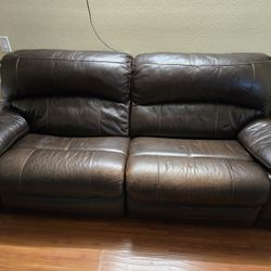 Leather Reclining Loveseat – Works but Needs Repair or Used Against  a Wall