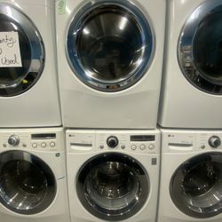 USED SET WASHER AND DRYER FRONT LOAD WHITE LG 27” Inch Width 