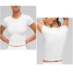 Alo Softsculpt Precision Short Sleeve White Crop Top Women's size Medium NWT 