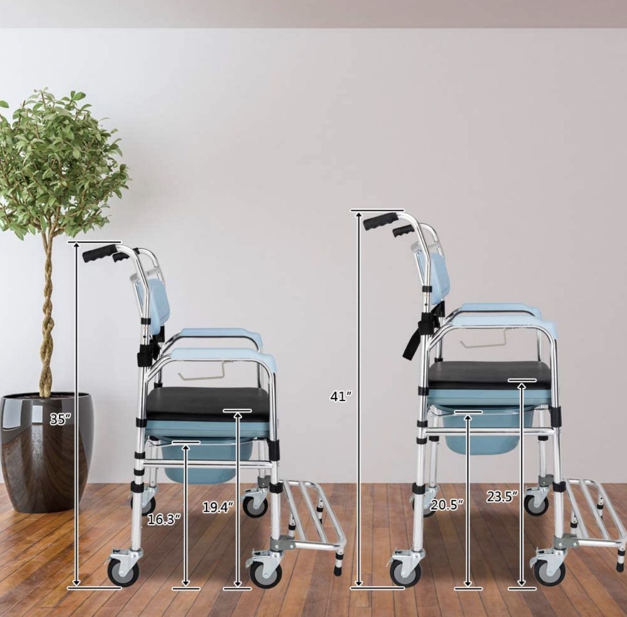 Mefeir Folding Commode Chair for Toilet with Wheels&Pedal,Heavy