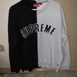 Supreme Pullover Sweatshirt Men’s Large Split Color Gray Black Cotton Crewneck