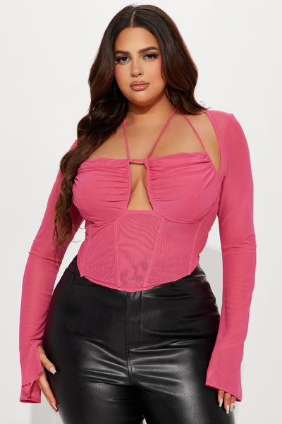 Melanie Mesh Corset Top - Hot Pink by Fashion Nova 1X