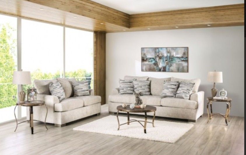 Brand New Plush Beige Sofa Set (Pillows Included)