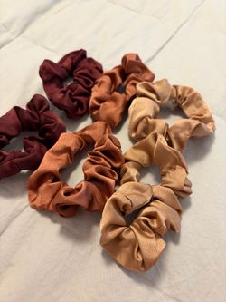 6 Silky Satin Hair Scrunchies - Warm Tone Set