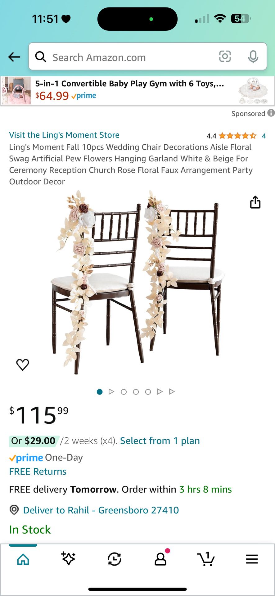 Ling's Moment Fall 10pcs Wedding Chair Decorations Aisle Floral Swag Artificial Pew Flowers Hanging Garland White & Beige For Ceremony Reception Churc