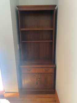 Dark Wood Bookcase with Cabinet and Drawer