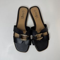 Rouge Helium Black Women's Sandals with Gold Buckle Size 7.5