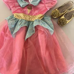 Ice Cream Dress With Gold Shoes For Toddler 3-5 Years old