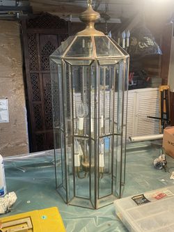 Beveled Glass & Brass Entranxe Chandelier 