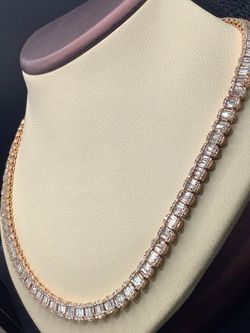 14KT Rose Gold Baguette Diamond Tennis Necklace 71Gs 20Inch 20Karats