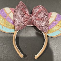 Mickey Mouse Minnie Mouse Concha Ears Head Glittery With Pink Bow