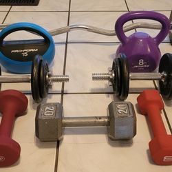 Barbell, Kettle Bells, & Dumbell Set