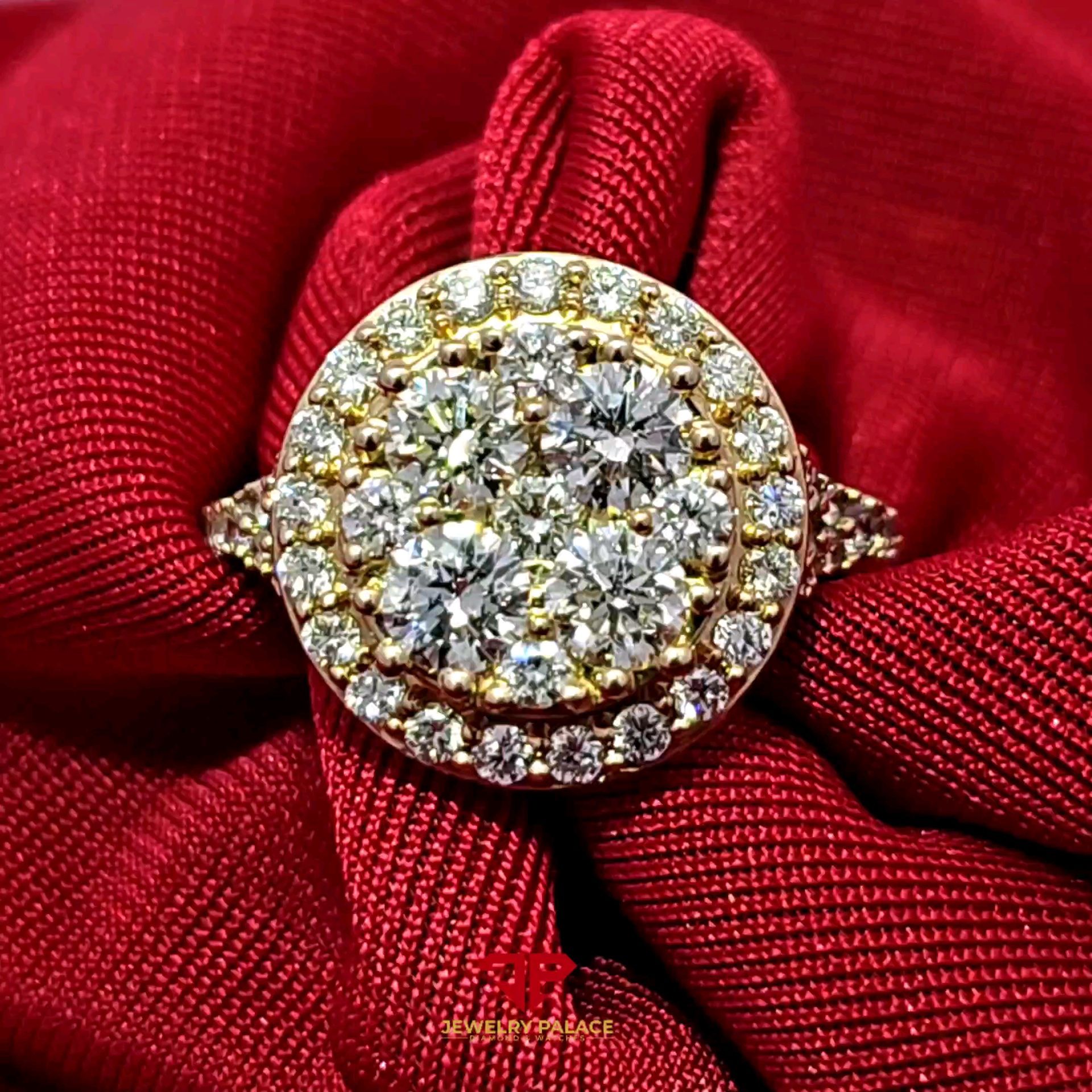 Elegant HALO Set Diamond Ring 10K Yellow Gold 2.02ctw Diamond