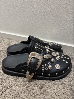 Toga black Metal eyelet hardware mule clog slip on loafers 43