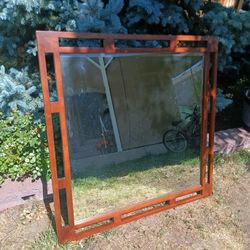 HEAVY Wooden Framed Mirror w Design 42" x 42.5" x .75" thick