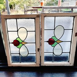 Vintage Stained Glass Windows (Pair)